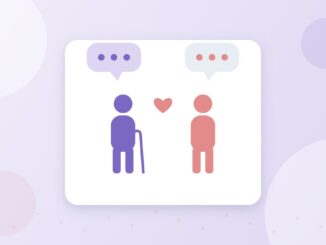 איור של שתי דמויות מבוגרות משוחחות ולב ביניהן, המסמל התמודדות עם בדידות בגיל מבוגר